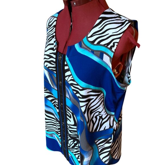 MODE VIN ROUGE - Sleeveless blouse abstract zebra patterns Blue Black / XL - Picture 7 of 7